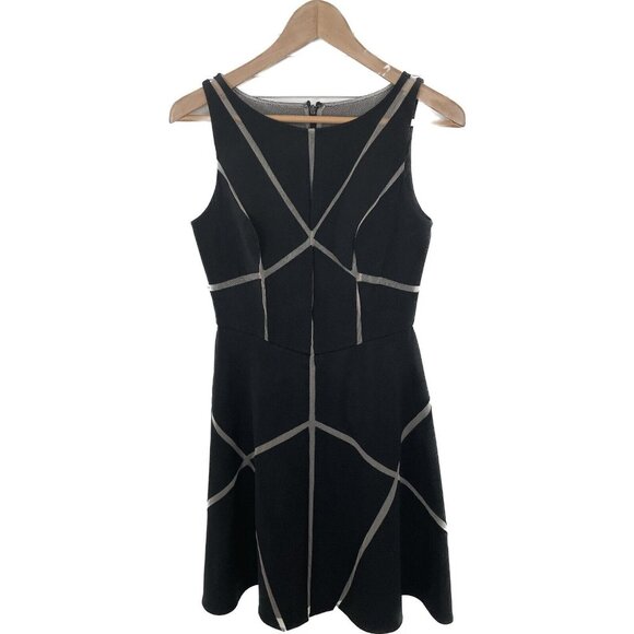 Aidan Mattox Boat Neck Sleeveless Zipper Back Twill & Mesh Dress 2 XS - Picture 2 of 13